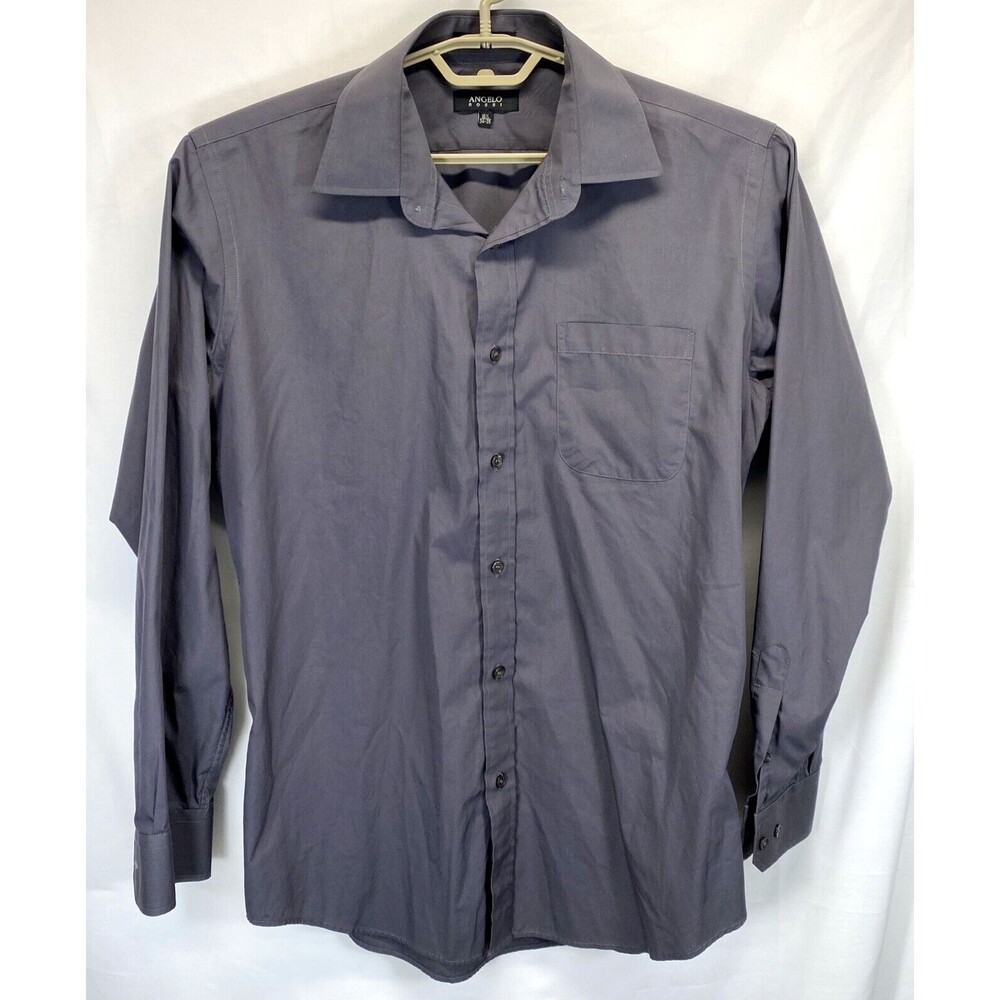 Angelo Rossi Men' Dress Shirt 16.5 34-35 Gray Long Sleeve Button Up Point Collar